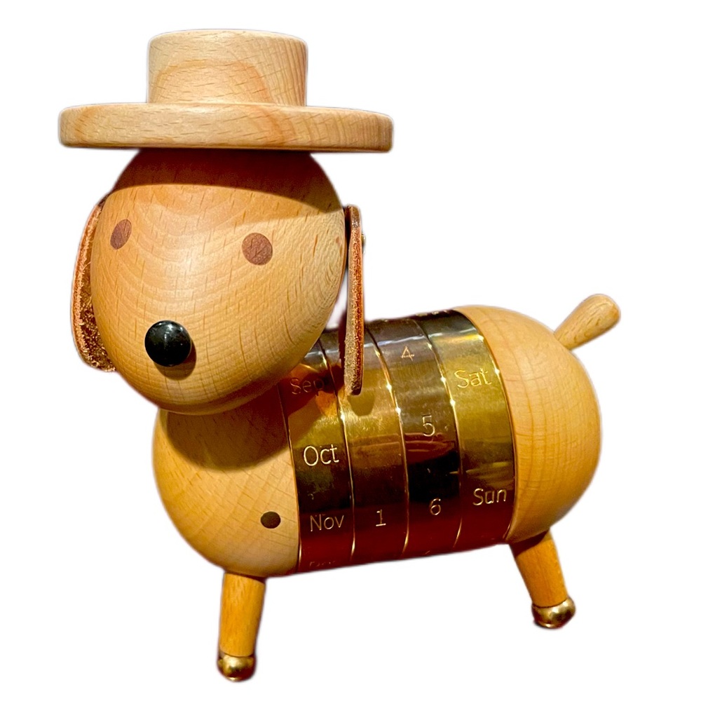 Rare item Wooden Brass Calendar Dog